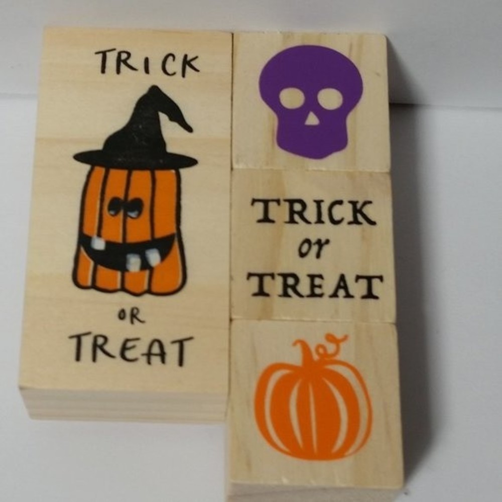 Wood Block Stamp Set 4 Piece Halloween Scrapbook Paper Crafts Card Making